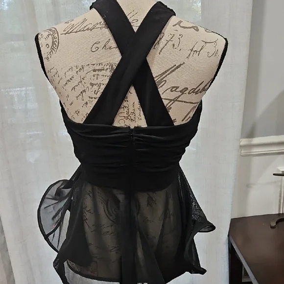 AKIRA Black Structured Mesh Detail Dressy Top - Picture 4 of 6